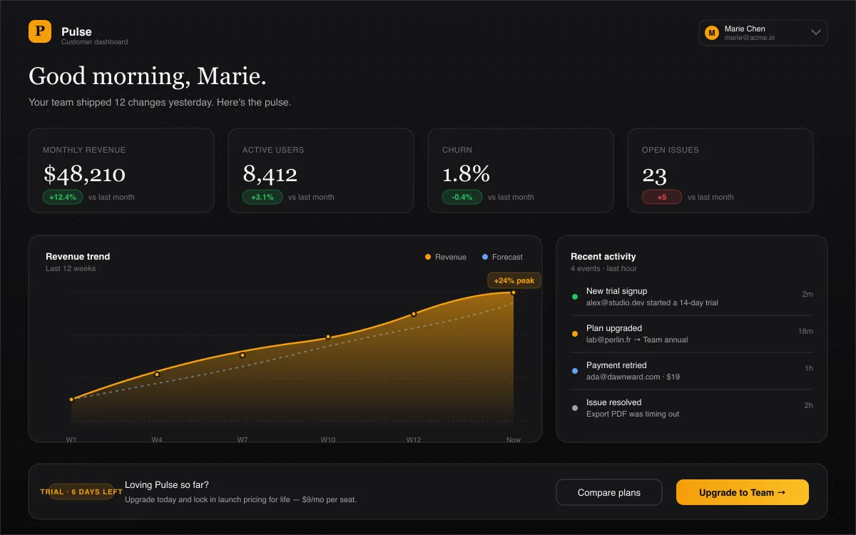 Snappy editor with a sample analytics dashboard ready to annotate
